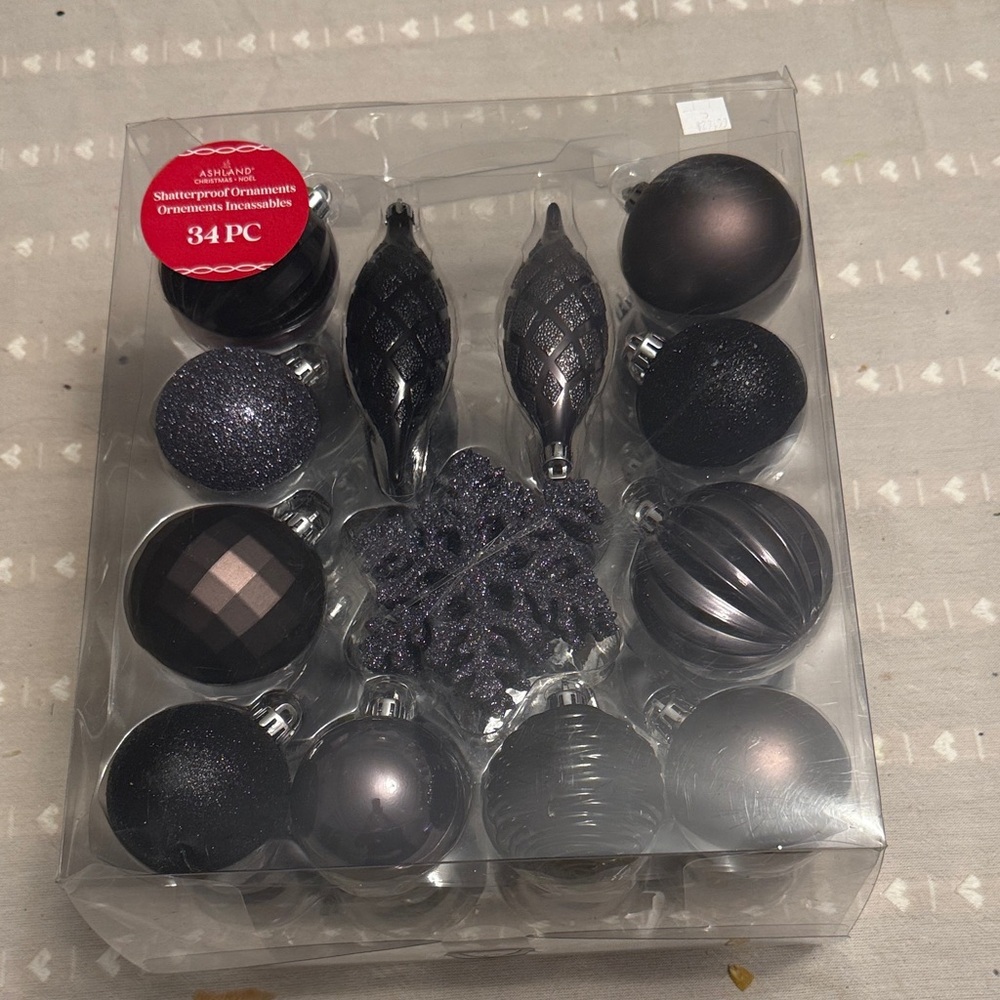 Ashland Black Holiday Ornament Set - 34 Piece NEW BLACK NWT